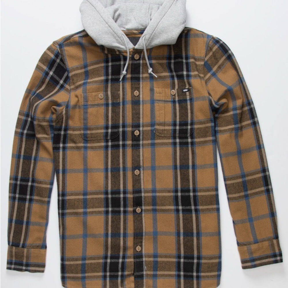 Vans Lopes Men's Hooded Flannel Brown Plaid Button-Up